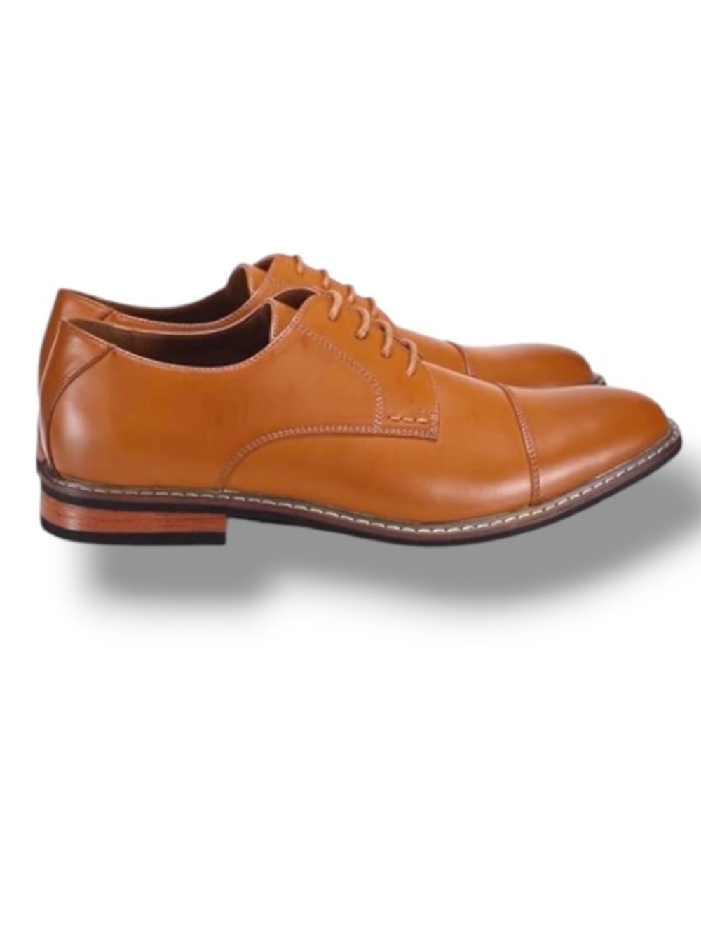 Jousen Men's Tan Leather Cap-Toe Oxford Derby Shoes